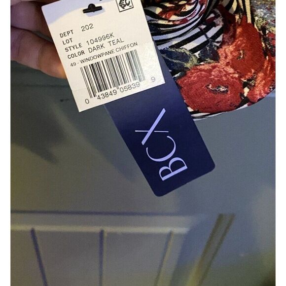 BCX Small Black White Red Floral Striped Tie Back Shirt NWT Chiffon - Picture 6 of 10